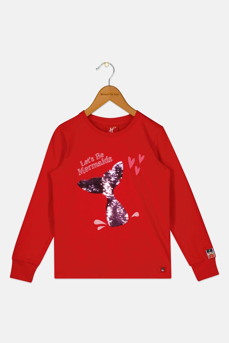 Hamleys تي شيرت طويل الأكمام بنات للأطفال بطباعة جرافيك، أحمر - Image 2