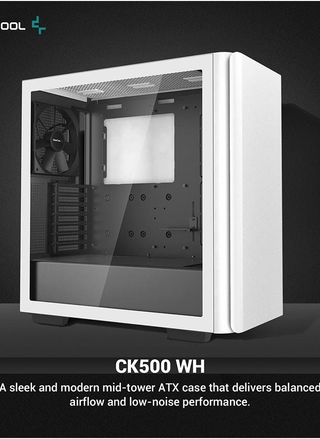DEEPCOOL DeepCool CK500 WH Mid-Tower ATX Case, Full Size Tempered Glass Window, Two Pre-Installed 140mm Fans with Airflow, E-ATX Motherboard Support, Front I/O USB Type-C, White  - Image 2