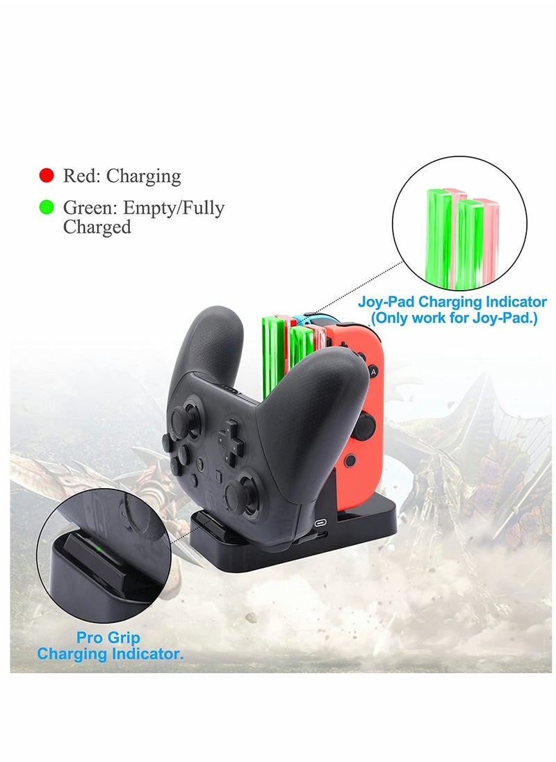 Charging Dock Station 4 In 1 for Nintendo Switch Compatible With Nintendo Switch Joycon Controller With Type-c USB Cable Safe for Switch Handle Colorful Four-charge Switch Light Column Charger