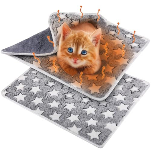Clysee 2 Pcs Large Self Warming Cat Pad Self Heating Cat Mat Bed Dog Crate Pet Blankets Thermal Heated Bed Mat for Outdoor Indoor Newborn Kittens Puppies DogLarge Star24 x 18 - Image 1