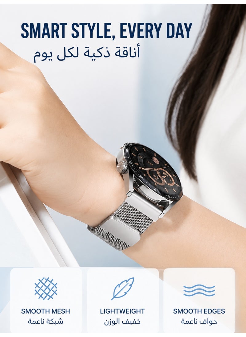 18mm Magnetic Metal Mesh Watch Strap, for Huawei Watch GT 6/5/4 41mm, GT 5 Pro 42mm, Garmin Venu 3S/Vivoactive 4S, Milanese Stainless Steel Quick Release Band , Silver - Image 5