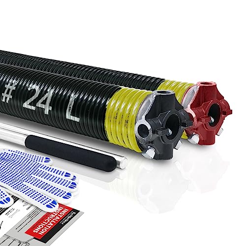 KaiMinDogz Pair of 2" Garage Door Torsion Springs Set with Non-Slip Winding Bars & Gloves, Precision Electrophoresis Black Coated Without Oil, for Replacement & Installation, MIN 16,000 Cycles(0.207x2''x24'') - Image 1