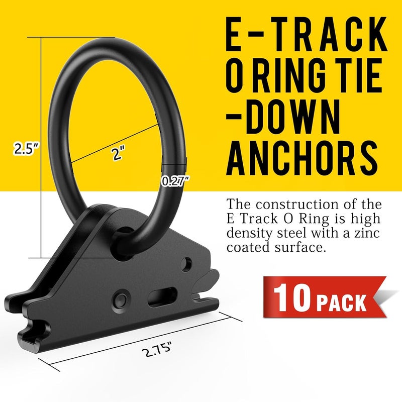 Eapele 10pcs Steel E-Track O Ring Tie-Down Anchors, Secure Cargo in Enclosed/Flatbed Trailers, Trucks, Load Limit of 1500lb(Black) - Image 2