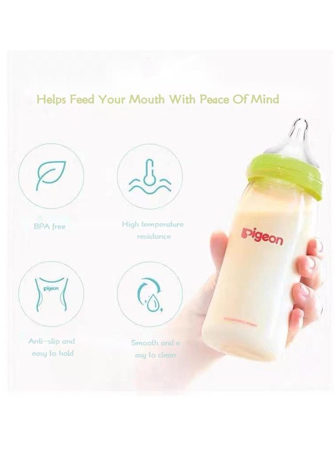 Pigeon PPSU Baby Bottle, Wide Neck, Streamlined Body, Natural Feel, Easy To Clean, Heat-Resistant 240ml, Over 6 Months