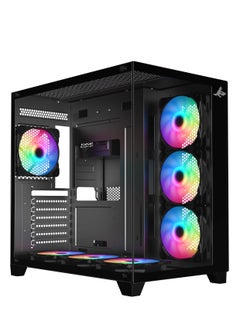 صندوق الكمبيوتر للألعاب شاربكس PROFIN ATX Min-Tower (XI700B) مع 7 مراوح 120 مم ARGB مثبتة مسبقًا، وجهاز تحكم، زجاج مقسّى، ومنافذ I/O (منافذ نوع C1 دونجل / USB3.0 *1 / USB2.0 2 / أزرار: الطاقة / إعادة التعيين)، (أسود).  - Image 1