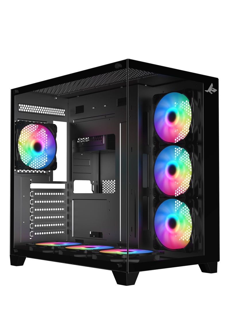 SHARX SHARX CASE PROFIN ATX Min-Tower Gaming PC Case (XI700B), With 7X 120mm Pre-Installed  ARGB Fans, and Controller,  Tempered Glass,  I/O (Ports Type C*1 Dongle / USB3.0 *1 / USB2.0 *2 / Buttons Power/Reset), (Black)  - Image 1