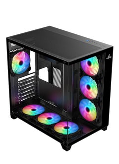 صندوق الكمبيوتر للألعاب شاربكس PROFIN ATX Min-Tower (XI700B) مع 7 مراوح 120 مم ARGB مثبتة مسبقًا، وجهاز تحكم، زجاج مقسّى، ومنافذ I/O (منافذ نوع C1 دونجل / USB3.0 *1 / USB2.0 2 / أزرار: الطاقة / إعادة التعيين)، (أسود).  - Image 2