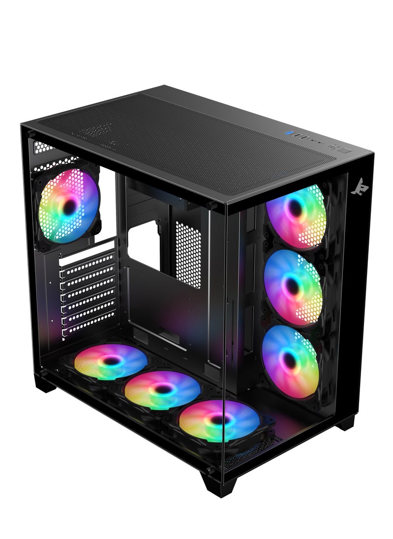 SHARX SHARX CASE PROFIN ATX Min-Tower Gaming PC Case (XI700B), With 7X 120mm Pre-Installed  ARGB Fans, and Controller,  Tempered Glass,  I/O (Ports Type C*1 Dongle / USB3.0 *1 / USB2.0 *2 / Buttons Power/Reset), (Black)  - Image 2
