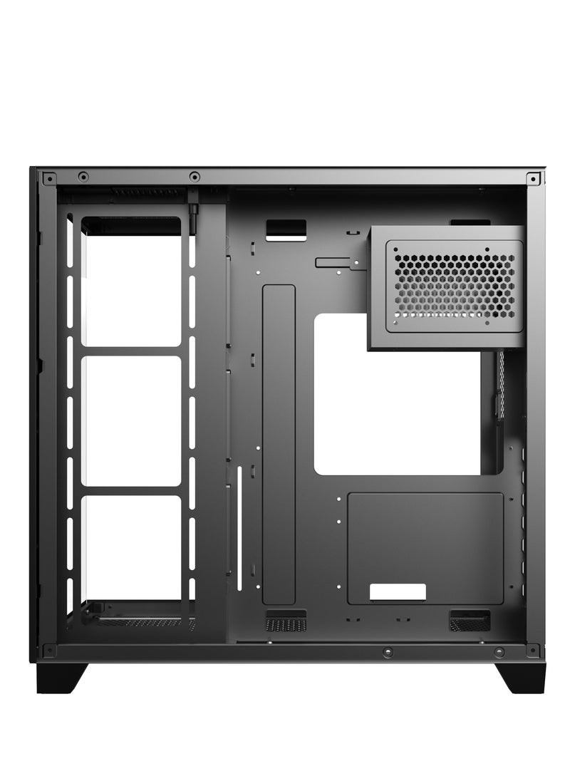 null - صندوق الكمبيوتر للألعاب شاربكس PROFIN ATX Min-Tower (XI700B) مع 7 مراوح 120 مم ARGB مثبتة مسبقًا، وجهاز تحكم، زجاج مقسّى، ومنافذ I/O (منافذ نوع C1 دونجل / USB3.0 *1 / USB2.0 2 / أزرار: الطاقة / إعادة التعيين)، (أسود). - Image 1