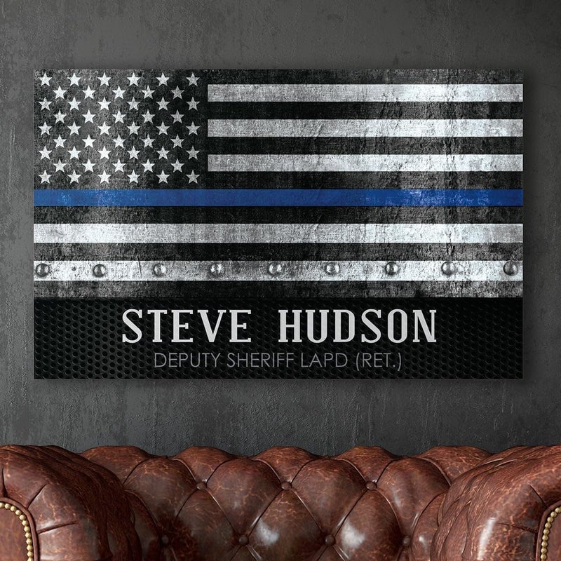HomeWetBar Custom Police Wooden Sign  Courage and Honor Thin Blue Line Sign - Image 1
