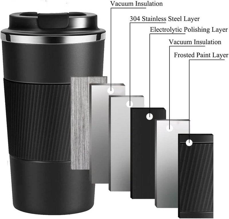 Wosta Insulation Coffee Mug, Reusable Stainless Steel Thermal Travel Cup With Leakproof Lid 510Ml Double-Wall Vacuum Insulated for Hot&Cold Drinks, Water, Tea (Black) - Image 4