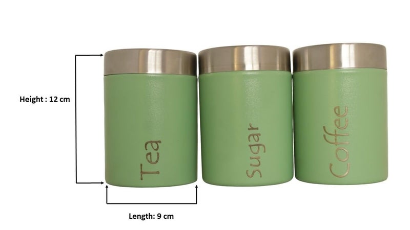 RJ kitchenware Store Stainless Steel Tea Coffee Sugar Containers Set of 3 - Container for Kitchen Storage- 600 ML (Tea coffee Sugar Green) - Image 2