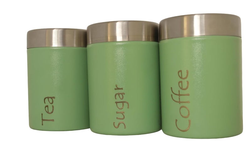 RJ kitchenware Store Stainless Steel Tea Coffee Sugar Containers Set of 3 - Container for Kitchen Storage- 600 ML (Tea coffee Sugar Green) - Image 1