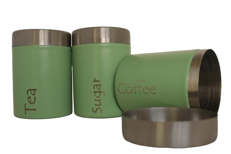 RJ kitchenware Store Stainless Steel Tea Coffee Sugar Containers Set of 3 - Container for Kitchen Storage- 600 ML (Tea coffee Sugar Green) - Image 3
