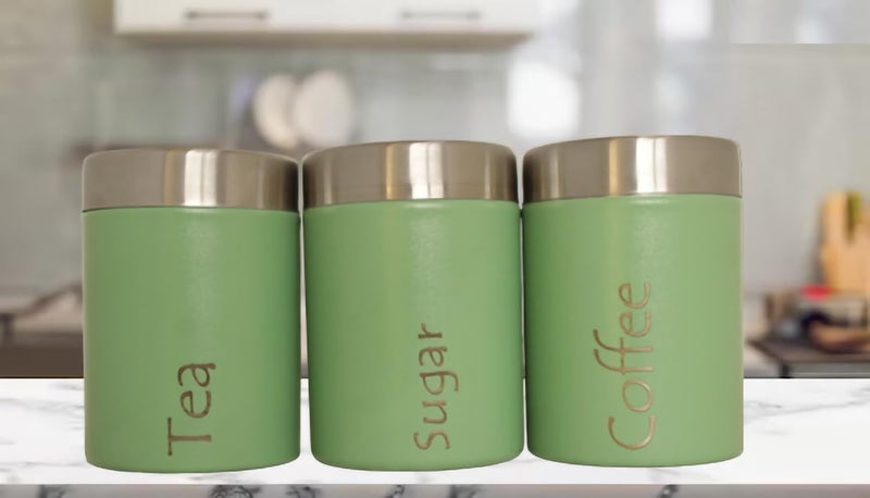 RJ kitchenware Store Stainless Steel Tea Coffee Sugar Containers Set of 3 - Container for Kitchen Storage- 600 ML (Tea coffee Sugar Green) - Image 5