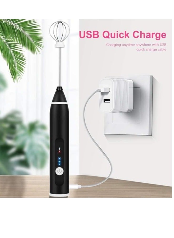 Milk frother handheld, rechargeable electric mixer for coffee drink, foam bread maker, 3 speed adjustable hand held mixer for mini whisk, cappuccino latte hot chocolate (black) - Image 1