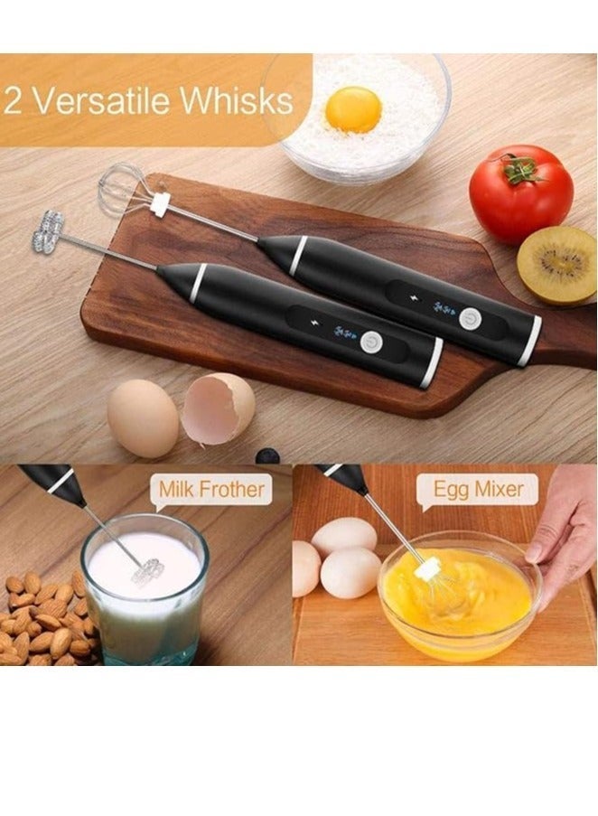 Milk frother handheld, rechargeable electric mixer for coffee drink, foam bread maker, 3 speed adjustable hand held mixer for mini whisk, cappuccino latte hot chocolate (black) - Image 2