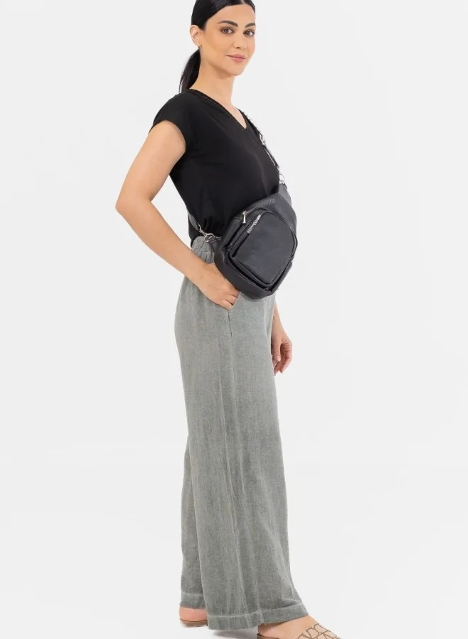 هايليز Stylish Black Sling Bag with Patterned Strap