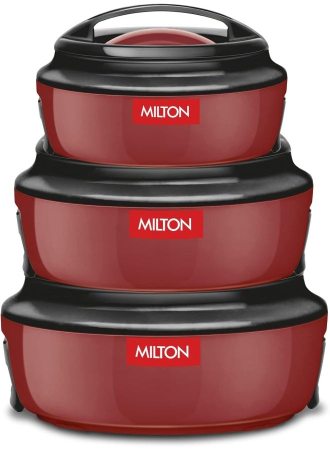 Milton Ernesto Inner Stainless Steel Jr. Casserole Set of 3 (420 ml, 850 ml, 1.43 litres), Red | Easy to Carry | Serving | Stackable - Image 2