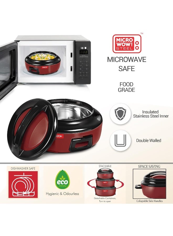 Milton Ernesto Inner Stainless Steel Jr. Casserole Set of 3 (420 ml, 850 ml, 1.43 litres), Red | Easy to Carry | Serving | Stackable - Image 3