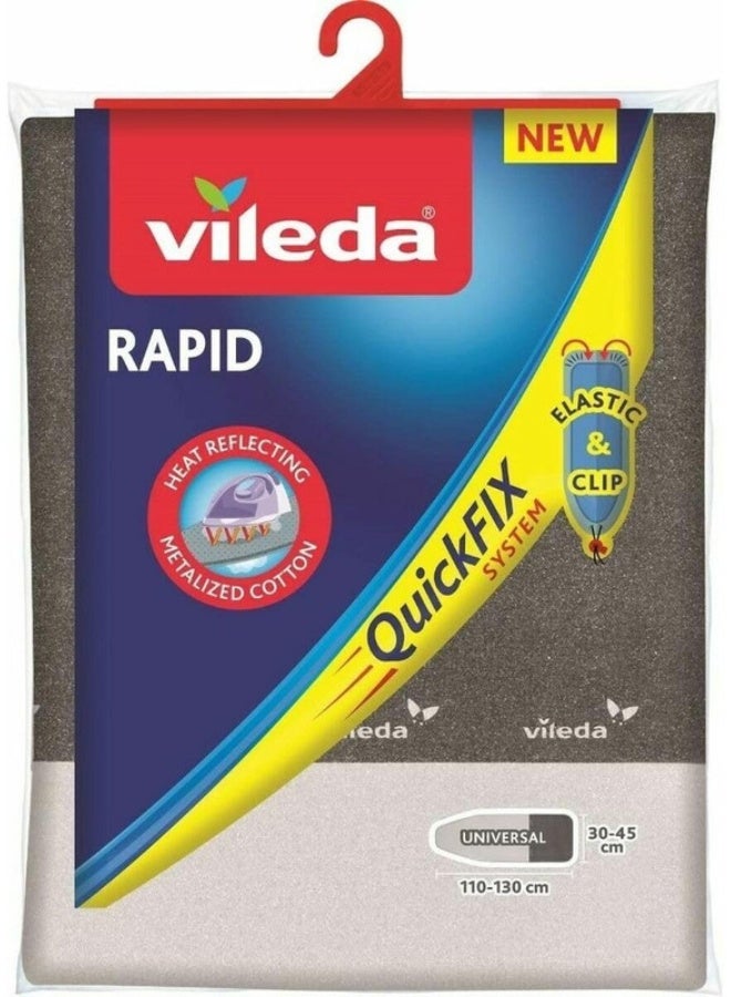 Vileda Rapid Ironing Board Cover – Metallic Heat‑Reflecting Surface for Faster Ironing, Anti‑Slip Grip, Easy Cord Fastening – Universal Fit 110–130 × 30–45 cm
