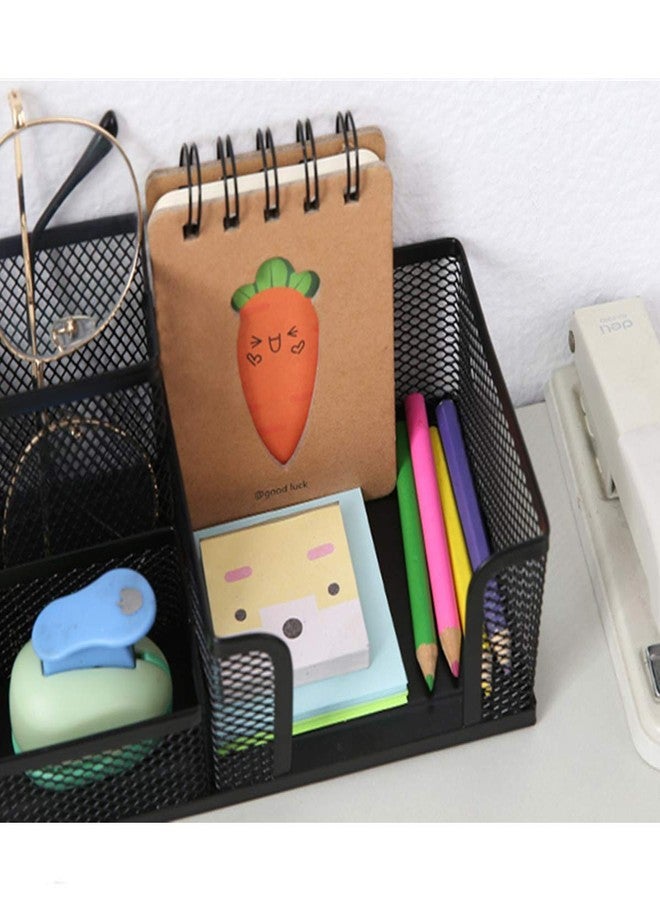 TSY TOOL 2 Pack Black Pen Holder Mesh Desk Organizer Office Supplies Caddy with Pencil Holder and Storage Baskets for Desk Accessories, 3 Compartments - Image 5