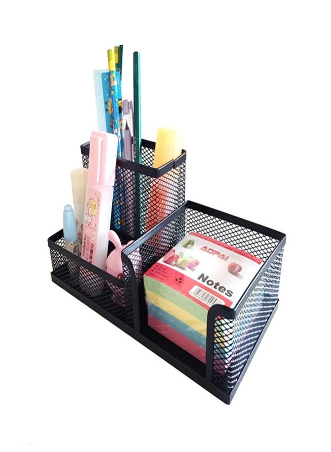 TSY TOOL 2 Pack Black Pen Holder Mesh Desk Organizer Office Supplies Caddy with Pencil Holder and Storage Baskets for Desk Accessories, 3 Compartments - Image 3