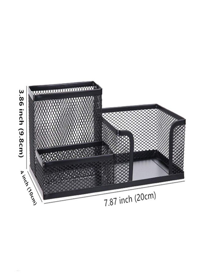 TSY TOOL 2 Pack Black Pen Holder Mesh Desk Organizer Office Supplies Caddy with Pencil Holder and Storage Baskets for Desk Accessories, 3 Compartments - Image 2