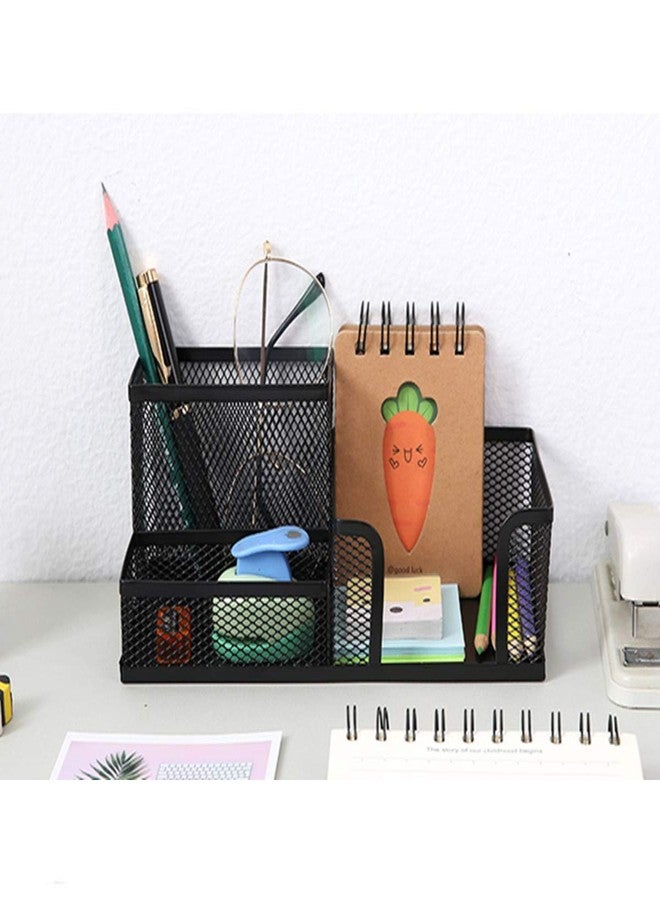 TSY TOOL 2 Pack Black Pen Holder Mesh Desk Organizer Office Supplies Caddy with Pencil Holder and Storage Baskets for Desk Accessories, 3 Compartments - Image 4