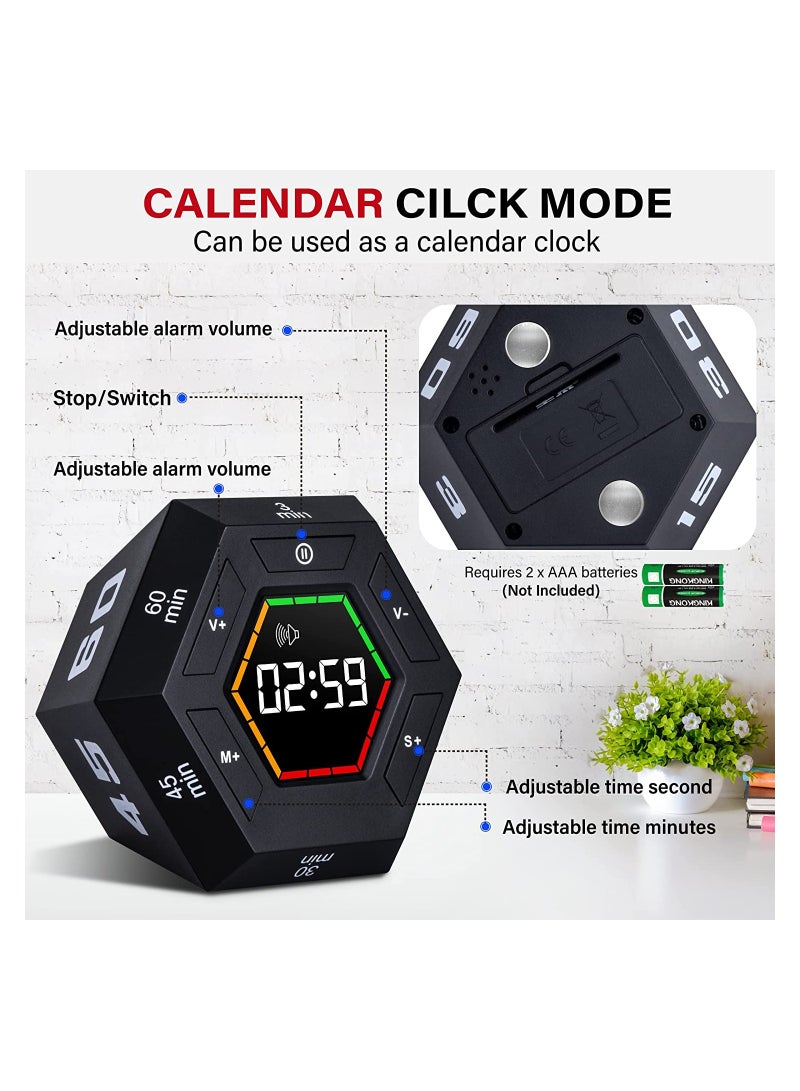 SYOSI Hexagon Flip Timer, Smart Countdown Visual Timer for Kids, Magnetic Productivity Timer Tools, for Kids and Adults, Large Display Digital Kitchen Timer for Cooking (Black) - Image 4