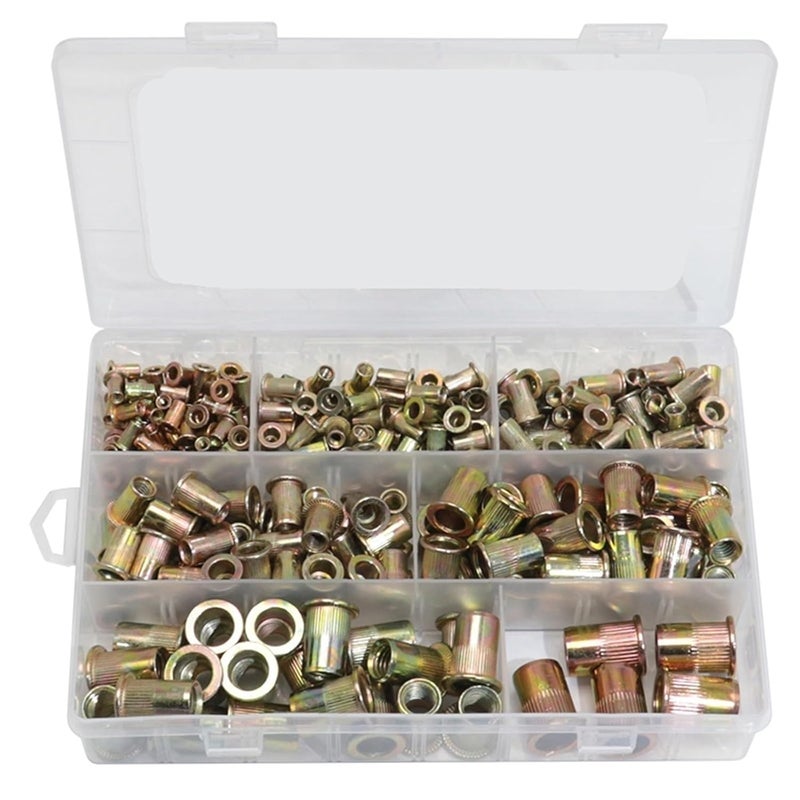 300pcs Rivet Nuts Threaded Rivets Insert Sleeve Nut M3 M4 M5 M6 M8 M10 M12 Zinc Plated Carbon Steel Rivnut with Box - Image 1