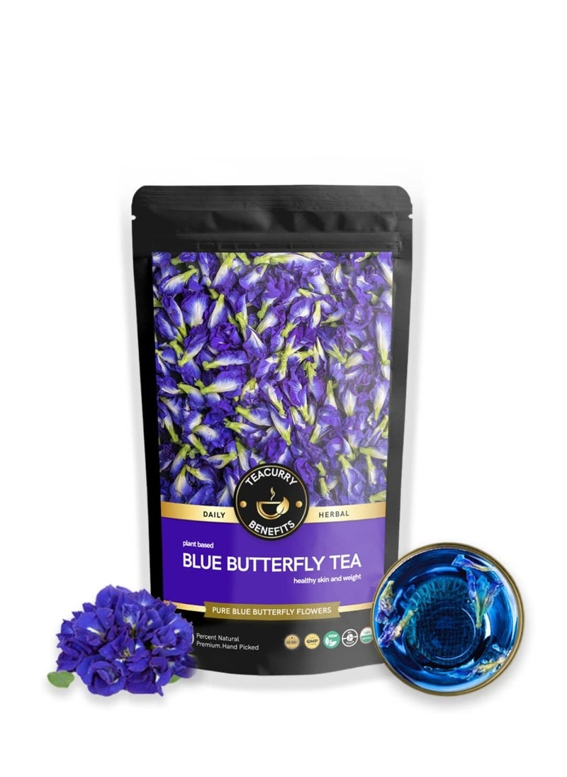 TEACURRY - TEACURRY Blue Butterfly Pea Flower Tea- 10 Grams + 20 Drinks | Helps in Skin Glow, Hair Growth, Eyesight, Mood Enhance | Vegan | Imported from Indonesia - Image 1
