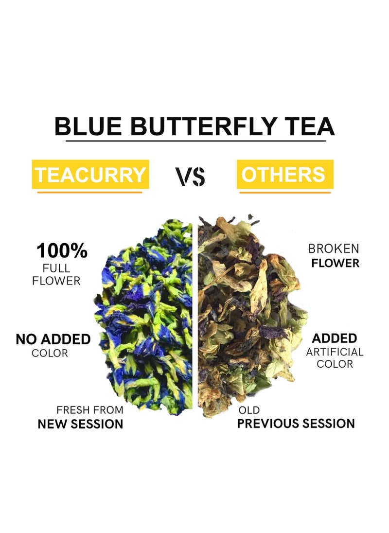 TEACURRY - TEACURRY Blue Butterfly Pea Flower Tea- 10 Grams + 20 Drinks | Helps in Skin Glow, Hair Growth, Eyesight, Mood Enhance | Vegan | Imported from Indonesia - Image 1