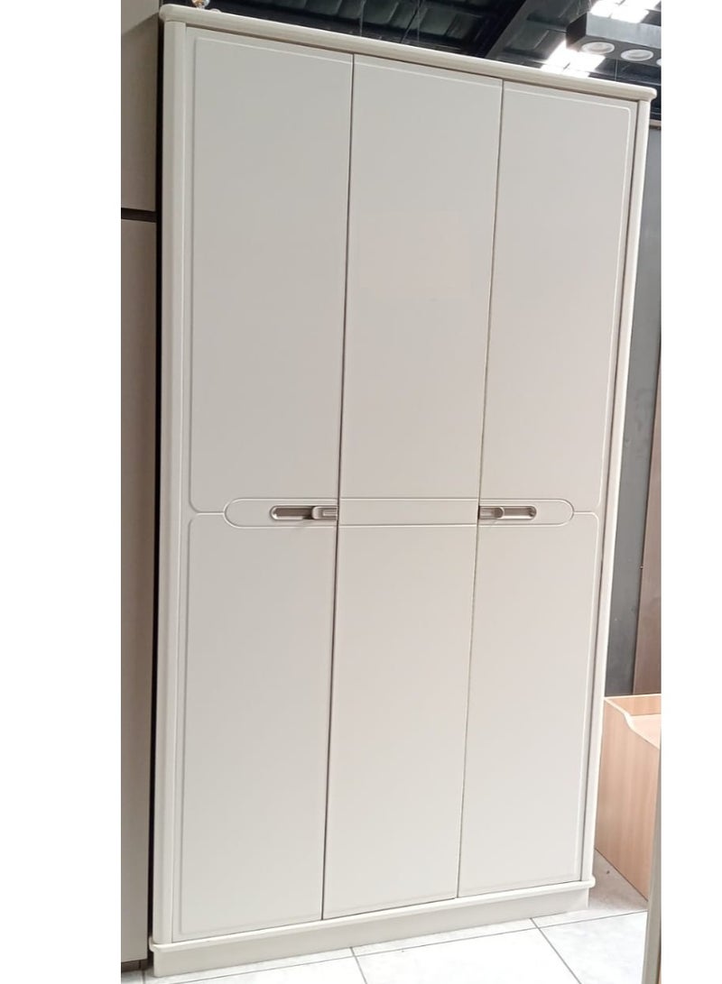 Generic WARDROBE-3 DOOR, CREAM COLOR, 4 SHELVES ,1 BIG SIZE DRESS HANGER, 1 DRAWER WITH LOCK  - Image 1
