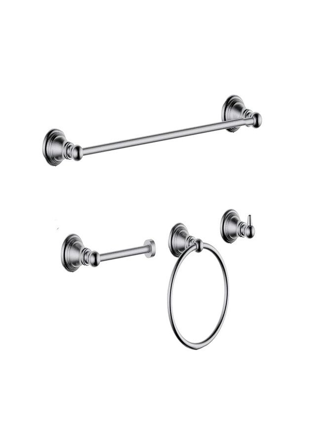 Derengge F-080-BN 4-Piece Bathroom Hardware Accessory Set with 18 Inch Towel Bar -Towel Ring- Paper Holder-Robe Hook Brush Nickel - Image 1
