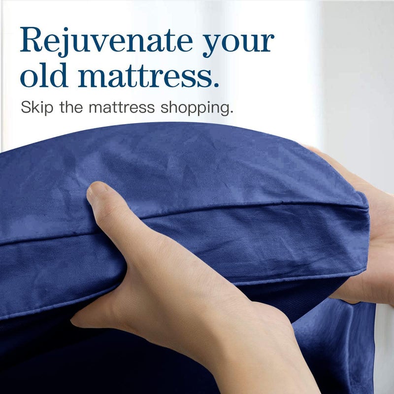 COONP Full Mattress Topper, Extra Thick Pillowtop, Cooling Plush Mattress Pad Cover Bed Topper Protector with 8-21 Inch Deep Pocket (Navy Blue, Full) - Image 4