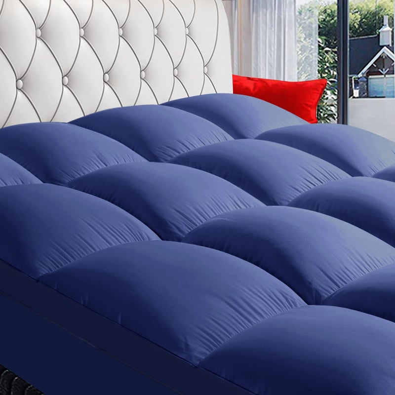 COONP Full Mattress Topper, Extra Thick Pillowtop, Cooling Plush Mattress Pad Cover Bed Topper Protector with 8-21 Inch Deep Pocket (Navy Blue, Full) - Image 1