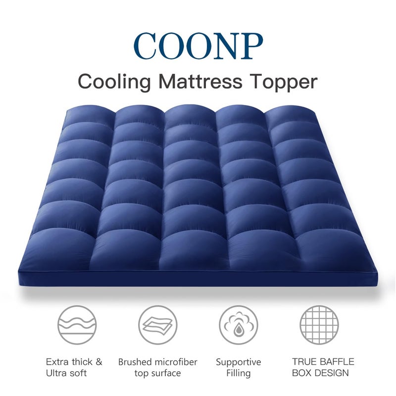 COONP Full Mattress Topper, Extra Thick Pillowtop, Cooling Plush Mattress Pad Cover Bed Topper Protector with 8-21 Inch Deep Pocket (Navy Blue, Full) - Image 2