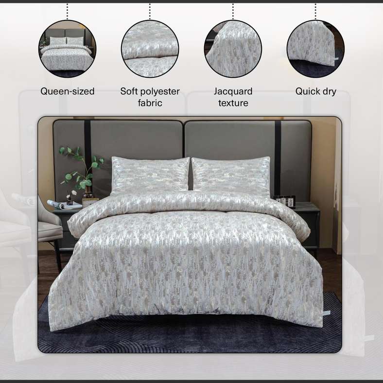 Minerva Jacquard 3-Piece Queen Down Alternative Comforter Set 200x240cm - Gold