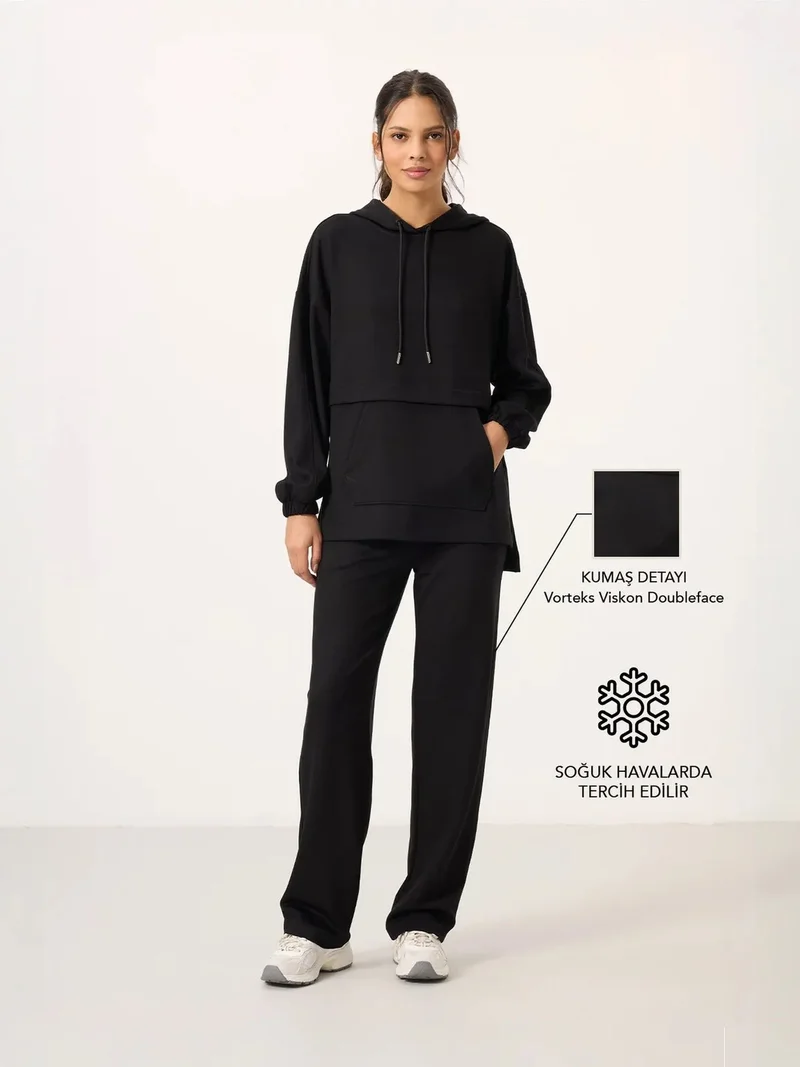 TOMMYLIFE TOMMY Oversized Hooded Sweatshirt And Wide-Leg Pants Set