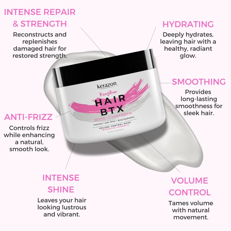 Kerazon Professional علاج كيرازون المكثف للشعر البرازيلي BTX لتنعيم الشعر 8 أونصات 236 مل لجميع أنواع الشعر، قناع شعر مفعل حرارياً للشعر التالف والتحكم في الحجم الدائم والتجاعيد - Image 2