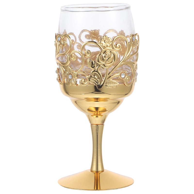 Vintage Metal Wine Goblet Gold Floral Design Reusable Liquor Cup Etched Chalice - Image 1