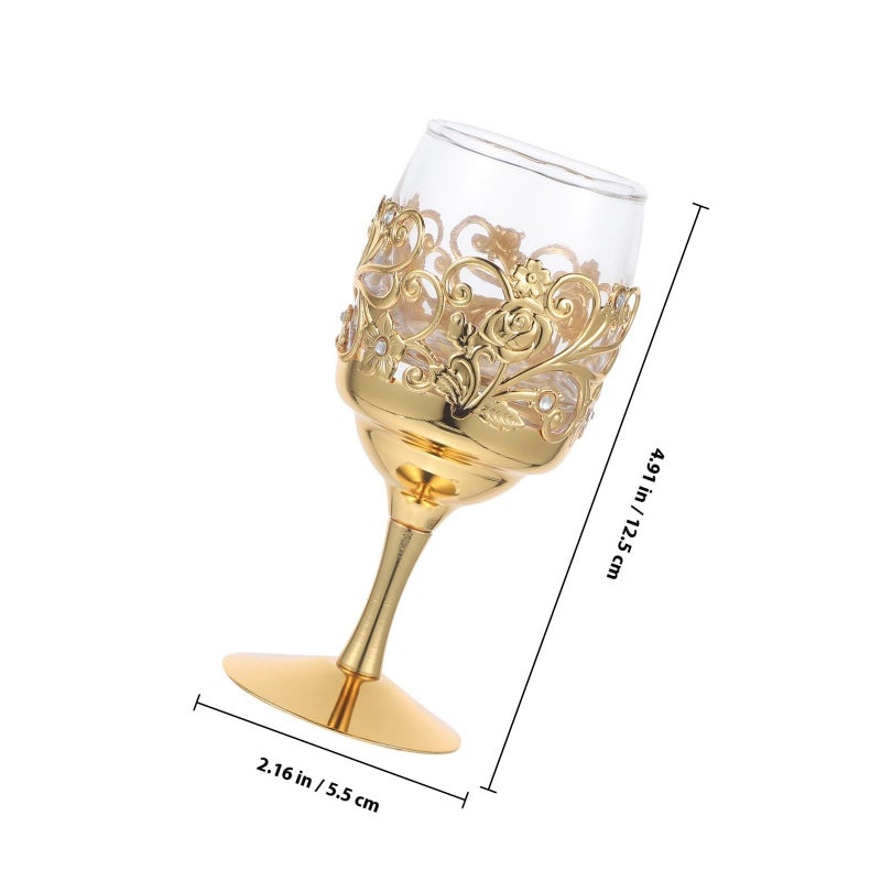 Vintage Metal Wine Goblet Gold Floral Design Reusable Liquor Cup Etched Chalice - Image 2