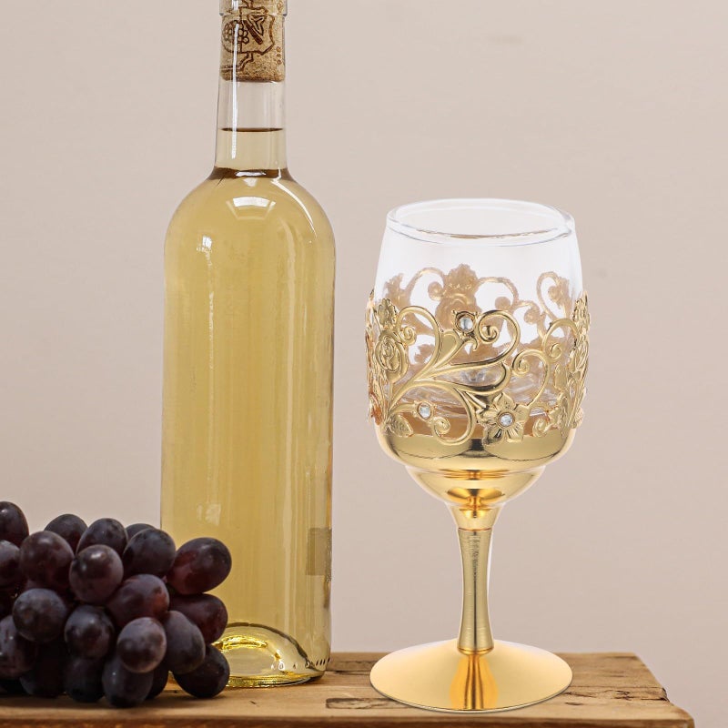 Vintage Metal Wine Goblet Gold Floral Design Reusable Liquor Cup Etched Chalice - Image 4