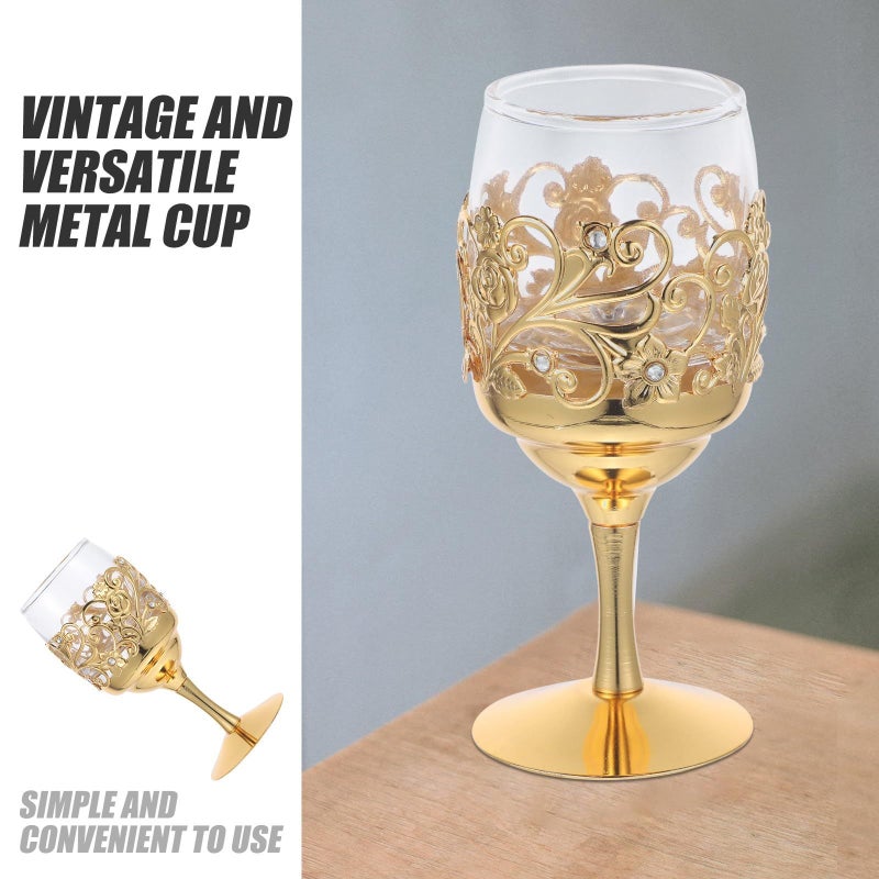 Vintage Metal Wine Goblet Gold Floral Design Reusable Liquor Cup Etched Chalice - Image 3