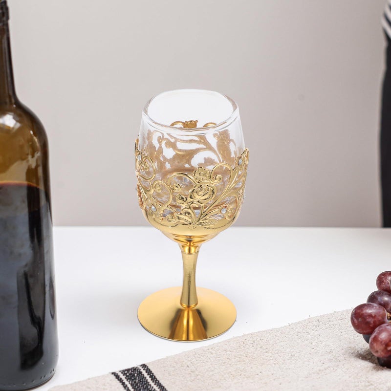 Vintage Metal Wine Goblet Gold Floral Design Reusable Liquor Cup Etched Chalice - Image 5