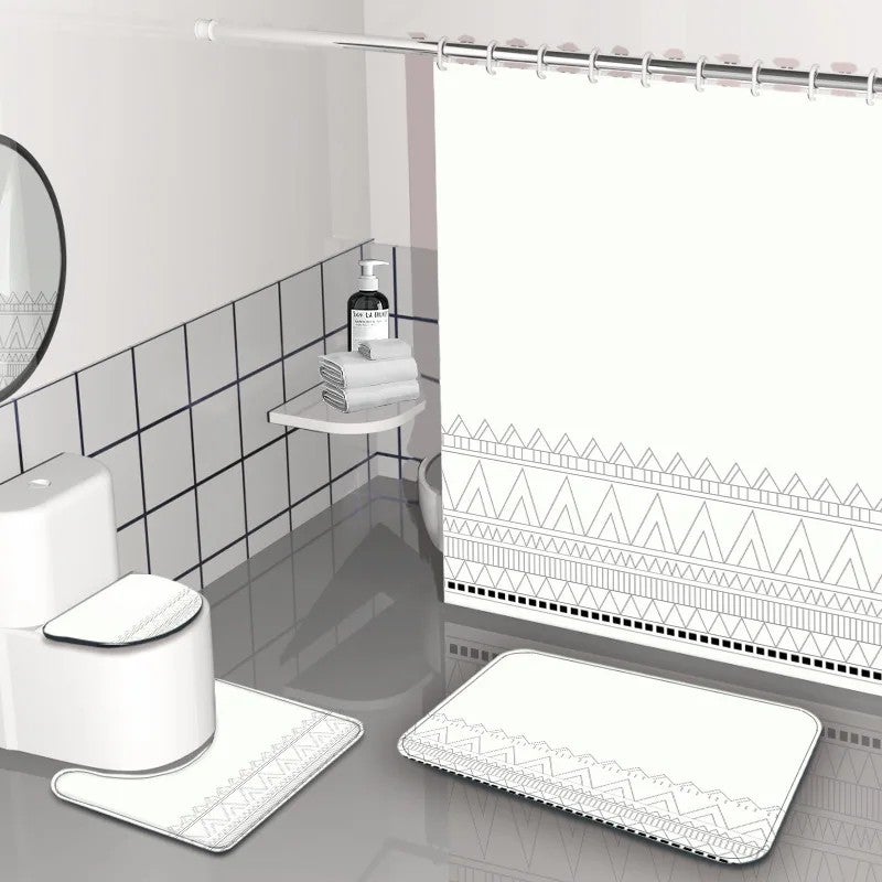 Y&D Summer Anne's  Retro Bohemian Style Bathroom 4PCS Set Shower Curtain Rug Set - Image 2