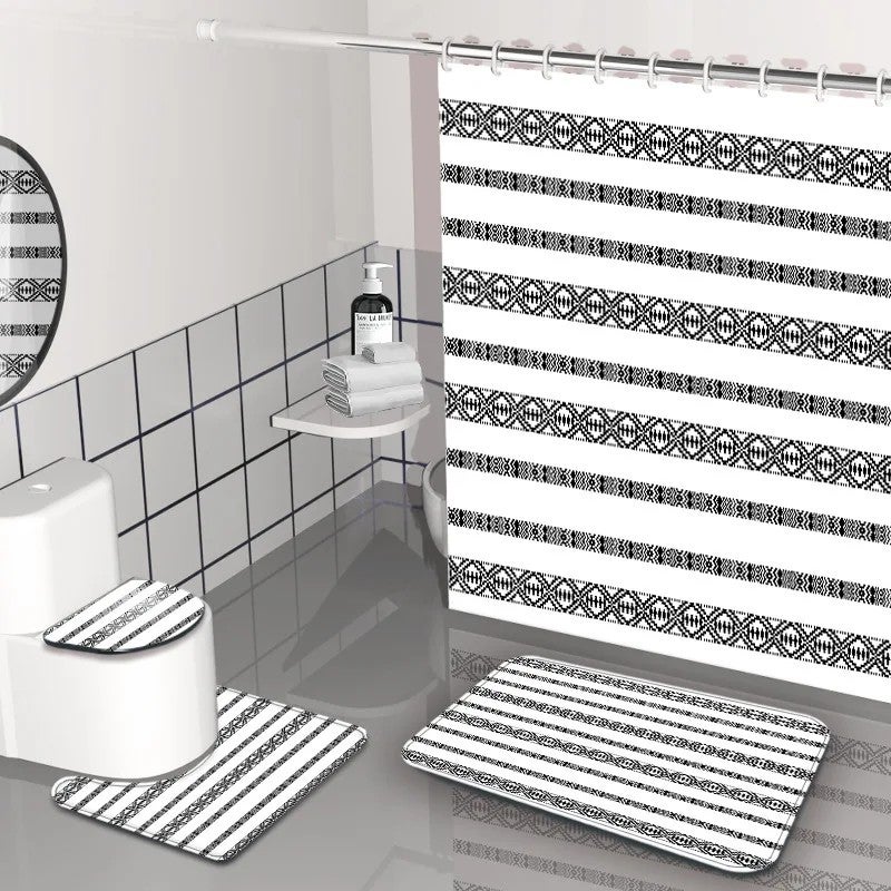 Y&D Summer Anne's  Retro Bohemian Style Bathroom 4PCS Set Shower Curtain Rug Set - Image 3
