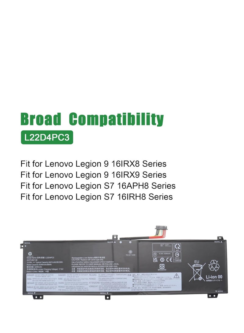 Terabyte L22D4PC3 Laptop Battery for Lenovo Legion S7 16IRH8 16APH8 Legion 9 16IRX8 16IRX9 Series SB11K39159 5B11K39160 SB11N45992 5B11N45966 L22M4PC3 SB11K39156 L22C4PC3 15.56V 99.9Wh - Image 3