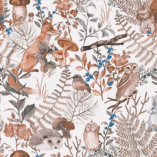 Blooming Wall Cute Animals in Green Forest Peel and Stick Wallpaper Removable Self Adhesive Wall Mural Wall Decor - Image 1